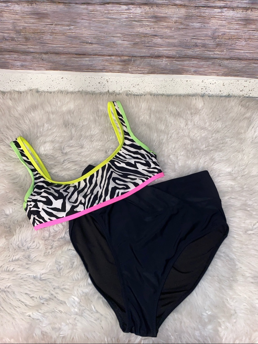 Zebra & Neon Print Bikini Top